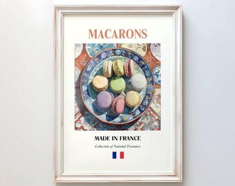 Macarons Poster, Traditional French Food Wall Art, Kitchen & Café Decor, Perfect Gift for Foodies, Food lover, Macarons Print