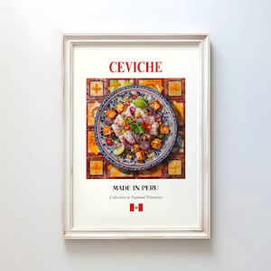 Póster de ceviche, arte mural de comida tradicional peruana, decoración de cocina y cafetería, regalo perfecto para amantes de la comida, impresión de ceviche