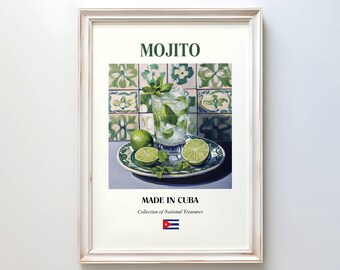 Plakat Mojito, Tradycyjny Kubański Napój Ścienny, Wystrój Kuchni i Kawiarni, Idealny Prezent dla Miłośników Jedzenia, Miłośników Jedzenia, Wydruk Mojito