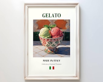 Poster gelato, art mural cuisine italienne traditionnelle, décoration de cuisine et de café, cadeau parfait pour les gourmets, amateur de cuisine, impression gelato