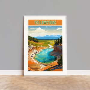 Affiche de voyage du parc national de Yellowstone, impression de Yellowstone, art mural de Yellowstone, oeuvre de Yellowstone, cadeau de Yellowstone, impression du Wyoming