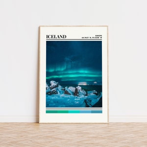 Impresión de Islandia, cartel de Islandia, arte de Islandia, cartel de viaje de Islandia, decoración del hogar de Islandia, regalo de Islandia, impresión personalizada de Islandia, aurora boreal