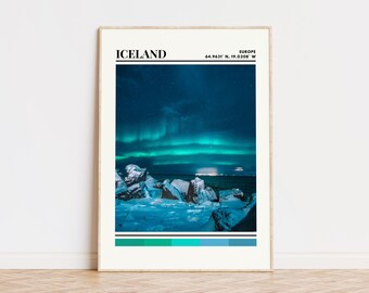 Island-tryck, Island-affisch, Island-konst, Island-reseaffisch, Island-heminredning, Island-present, Island-anpassat Island-tryck, Aurora Borealis