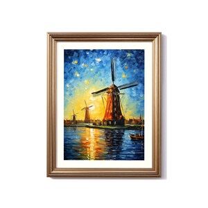 Peinture numérique inspirée de Van Gogh des Pays-Bas, impression de voyage des Pays-Bas, affiche des Pays-Bas, décor hollandais, art de style Holland Van Gogh