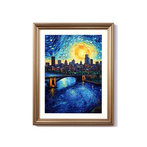 Peinture numérique inspirée de Van Gogh du New Jersey, impression de voyage du New Jersey, affiche du New Jersey, décor du New Jersey, art vintage du New Jersey Van Gogh