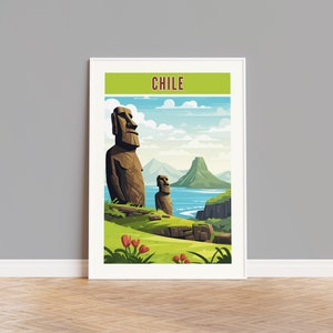 Impresión de viajes de Chile, cartel de Chile, arte de la pared de Chile, obras de arte de Chile, decoración de la pared de Chile, regalo de Chile, impresión personalizada de Chile, cartel de la Isla de Pascua