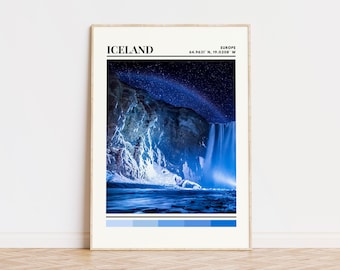 Island-affisch, Island-tryck, Island-konst, Island-reseaffisch, Island-väggdekor, Island-present, Island-anpassat Island-tryck, Aurora Borealis