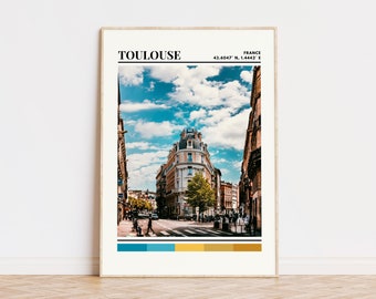 Plakat Tuluza, Wydruk Tuluza, Sztuka Tuluzy, Plakat Podróży Tuluzy, Dekoracja Ścienna Tuluzy, Prezent Tuluzy, Niestandardowy Wydruk Miasta Tuluzy