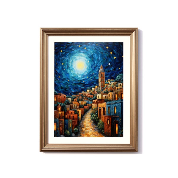 Guanajuato Van Gogh-Inspired Digital Painting, Guanajuato Travel Print, Guanajuato Poster, Guanajuato Decor, Guanajuato Van Gogh Style Art