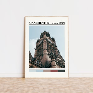 Cartel de Manchester, impresión de Manchester, arte de Manchester, cartel de viaje de Manchester, decoración de la pared de Manchester, regalo personalizado de Manchester, Inglaterra
