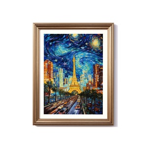Peinture numérique inspirée de Las Vegas Van Gogh, Las Vegas Travel Print, Las Vegas Poster, Las Vegas Decor, Las Vegas Van Gogh Style Art