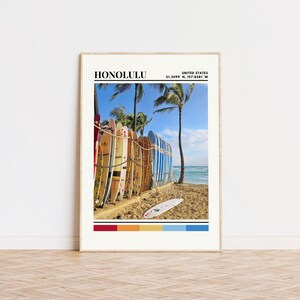 Honolulu Print, Honolulu Poster, Honolulu Wall Art, Honolulu Travel Print, Honolulu Decor, Honolulu Gift, Custom City Poster, Hawaii
