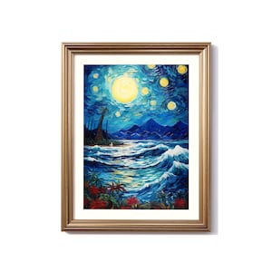 Maui Van Gogh-Inspired Digital Painting, Maui Travel Print, Maui Poster, Maui Decor, Maui Van Gogh Vintage Art Style, Hawaii