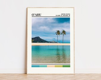 Pôster de O'ahu, impressão de O'ahu, arte de O'ahu, pôster de viagem de O'ahu, decoração de parede de O'ahu, presente de O'ahu, impressão personalizada da cidade de O'ahu, mapa de O'ahu, pôster do Havaí