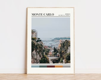 Cartel de Monte Carlo, impresión de Monte Carlo, arte de Monte Carlo, cartel de viaje de Monte Carlo, impresión de ciudad personalizada de decoración de pared de Monte Carlo, Mónaco