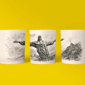 Brazil Mug, Brazil Gift, Brazil Coffee Mug, Christ Mug, Christ the Redeemer, Pencil Sketch, Vacation Mug, 11oz Mug
