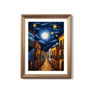 Puebla Van Gogh-geïnspireerde digitale verf, Puebla Travel Poster, Puebla Print, Puebla Wall Decor, Puebla Van Gogh Style Wall Art, Mexico Poster