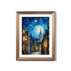 Bruges Van Gogh-Inspired Digital Painting, Bruges Travel Print, Bruges Poster, Bruges Decor, Belgium Van Gogh Style Art