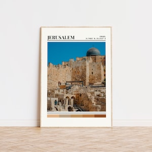 Cartel de Jerusalén, impresión de Jerusalén, arte de Jerusalén, cartel de viaje de Jerusalén, decoración de la pared de Jerusalén, impresión de ciudad personalizada de regalo de Jerusalén, Israel