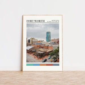 Affiche de Fort Worth, Impression de Fort Worth, Art de Fort Worth, Affiche de voyage de Fort Worth Décoration murale de Fort Worth, Cadeau de Fort Worth Impression de ville personnalisée Texas
