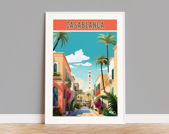 Cartel de viaje de Casablanca, Impresión de Casablanca, Arte de la pared de Casablanca, Obras de arte de Casablanca, Decoración de la pared de Marruecos, Regalo de Marruecos, Impresión personalizada de Marruecos