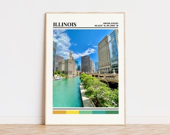 Illinois Poster, Illinois Print, Illinois Art, Illinois Travel Poster, Illinois Wall Decor, Illinois Gift, Illinois Custom City Print