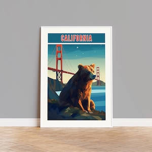 California Travel Print, California Poster, California Wall Art, California Artwork, California Gift, California Bear Print, Golden Gate