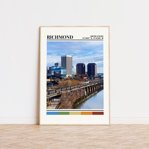 Plakat Richmond, Wydruk Richmond, Sztuka Richmond, Plakat podróżniczy Richmond, Dekoracja ścienna Richmond, Niestandardowy prezent Richmond, Wydruk Virginia
