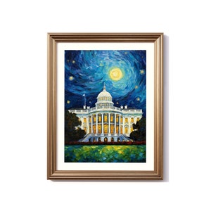 Pintura digital inspirada em Van Gogh dos Estados Unidos, impressão de viagem dos Estados Unidos, pôster dos Estados Unidos, decoração dos Estados Unidos, arte vintage de Van Gogh