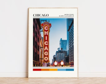 Poster di Chicago, Chicago Print, Chicago Art, Chicago Travel Poster, Chicago Wall Decor, Chicago Gift, Custom City Print, Illinois