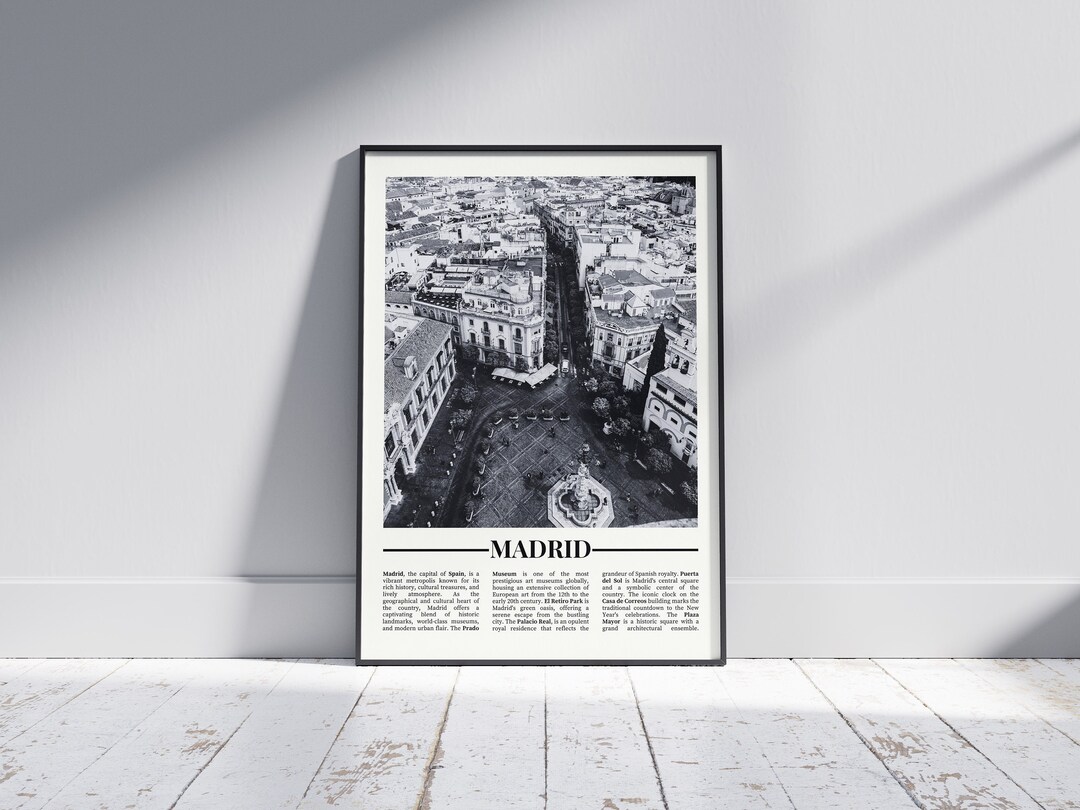 Madrid Black and White Poster, Madrid Print, Madrid Wall Art