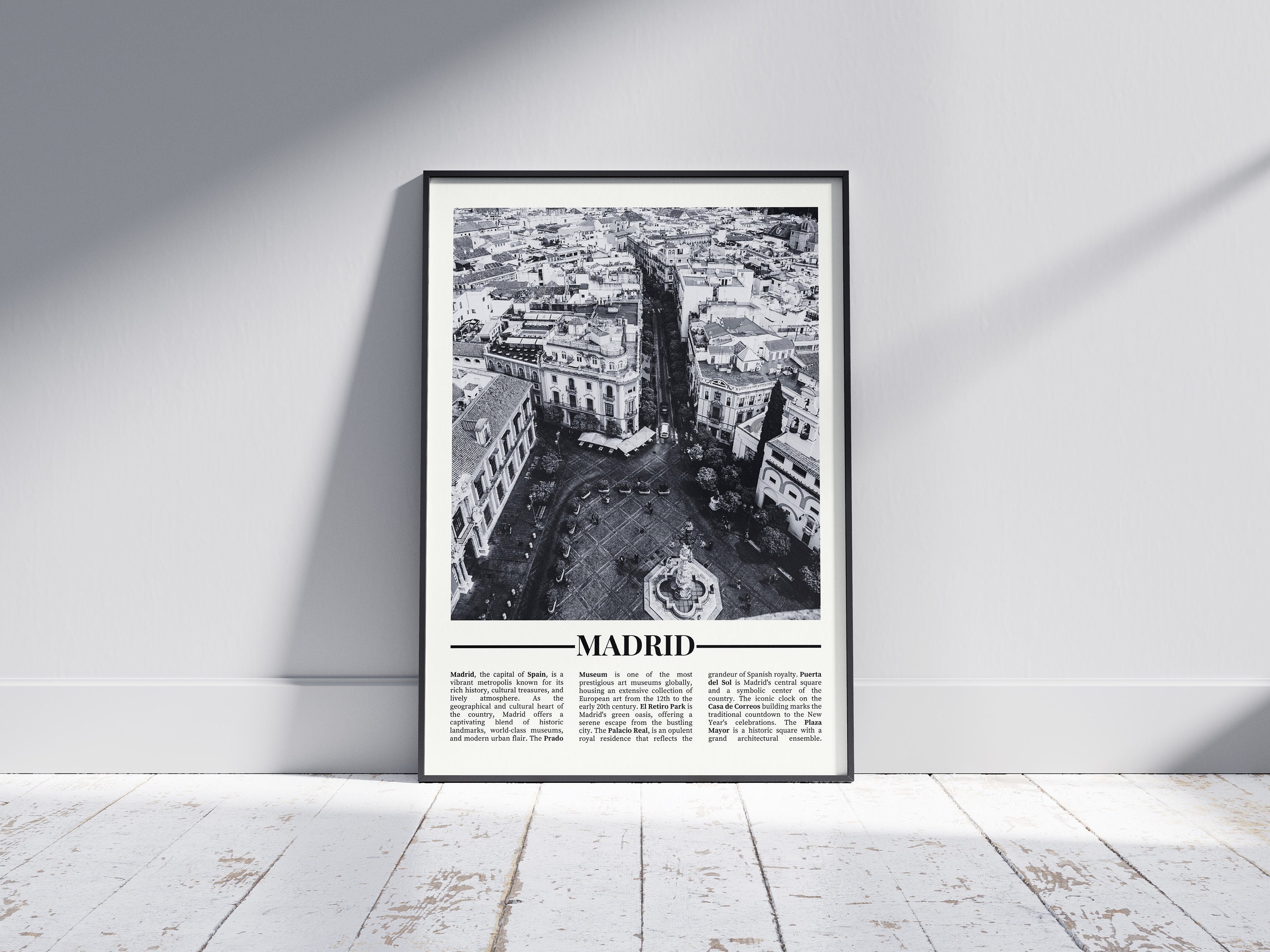 Madrid Black and White Poster, Madrid Print, Madrid Wall Art