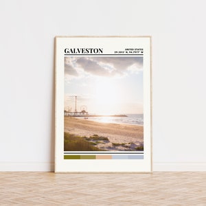 Cartel de Galveston, impresión de Galveston, arte de Galveston, cartel de viaje de Galveston, decoración de la pared de Galveston, impresión de la ciudad personalizada de Galveston, regalo de Galveston