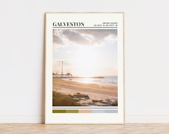 Poster di Galveston, stampa di Galveston, arte di Galveston, poster di viaggio di Galveston, decorazioni murali di Galveston, stampa personalizzata della città di Galveston, regalo di Galveston
