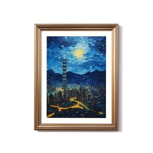 Taiwan Van Gogh-Inspired Digital Painting, Taiwan Travel Print, Taiwan Poster, Taiwan Decor, Taiwan Van Gogh Style Art