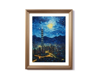 Taiwan Van Gogh-Inspired Digital Painting, Taiwan Travel Print, Taiwan Poster, Taiwan Decor, Taiwan Van Gogh Style Art