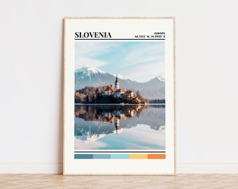 Cartel de Eslovenia, impresión de Eslovenia, arte de Eslovenia, obra de arte de Eslovenia, cartel de viaje de Eslovenia, decoración de pared de Eslovenia, impresión de ciudad personalizada de Eslovenia