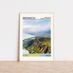 Honolulu Poster, Honolulu Print, Honolulu Art, Honolulu Travel Poster, Honolulu Wall Decor, Honolulu Gift, Custom City Print, Hawaii, US