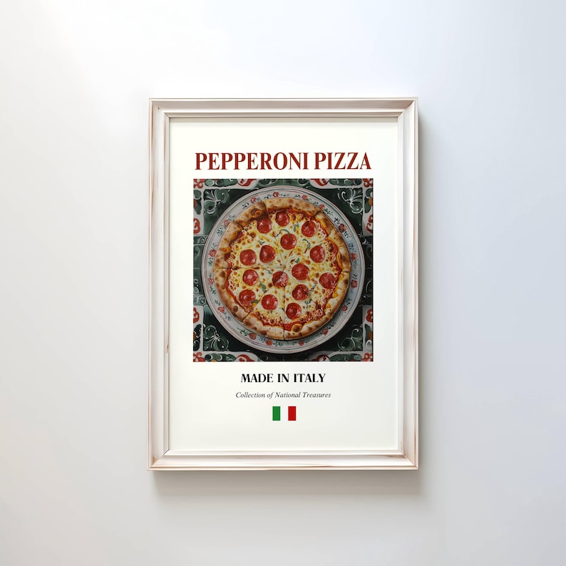Pepperoni Pizza Poster, Traditional Italian Food Wall Art, Kitchen ...