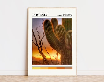 Phoenix Poster, Phoenix Print, Phoenix Art, Phoenix Travel Poster, Phoenix Wall Decor, Phoenix Gift, Custom City Print Arizona Present