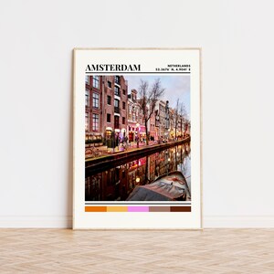 Affiche d'Amsterdam, impression d'Amsterdam, art d'Amsterdam, affiche de voyage d'Amsterdam, décor de mur d'Amsterdam, cadeau d'Amsterdam, impression personnalisée de ville
