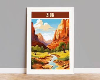 Zion National Park Travel Poster, Zion Print, Zion Wall Art, Zion Artwork, Zion Gift, Zion Custom Print, Zion Photo, Utah Print, Utah Poster