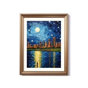 Miami Van Gogh-Inspired Digital Painting, Miami Travel Print, Miami Poster, Miami Decor, Miami Van Gogh Vintage Art Style
