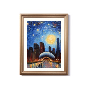 Chicago Van Gogh-inspirierte digitale Malerei, Chicago Reise Druck, Chicago Poster, Chicago Dekor, Chicago Van Gogh Stil Kunst, Illinois Druck