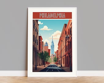 Poster di viaggio di Filadelfia, stampa di Filadelfia, arte della parete di Filadelfia, opere d'arte di Filadelfia, regalo di Filadelfia, stampa personalizzata di Filadelfia