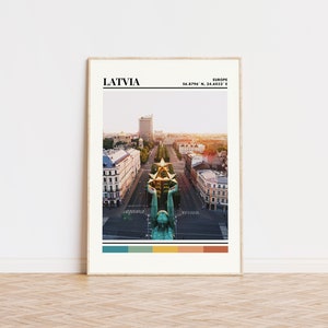 Cartaz da Letônia, impressão da Letônia, arte da Letônia, pôster de viagens da Letônia, decoração de parede da Letônia, presente da Letônia, impressão personalizada da cidade da Letônia, Letônia, Europa