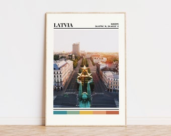 Cartel de Letonia, Impresión de Letonia, Arte de Letonia, Cartel de viaje de Letonia, Decoración de la pared de Letonia, Regalo de Letonia, Impresión de ciudad personalizada de Letonia, Letonia, Europa