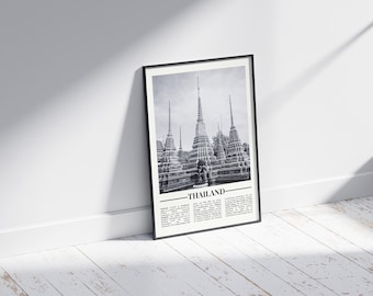 Thailand Black and White Poster, Thailand Print, Thailand Wall Art