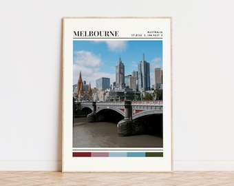 Cartel de Melbourne, impresión de Melbourne, arte de Melbourne, cartel de viaje de Melbourne, decoración de la pared de Melbourne, impresión de la ciudad personalizada de regalo de Melbourne, Australia