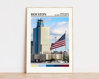 Houston Poster, Houston Print, Houston Art, Houston Travel Poster, Houston Wall Decor, Houston Gift, Houston Custom City Print, Texas Print
